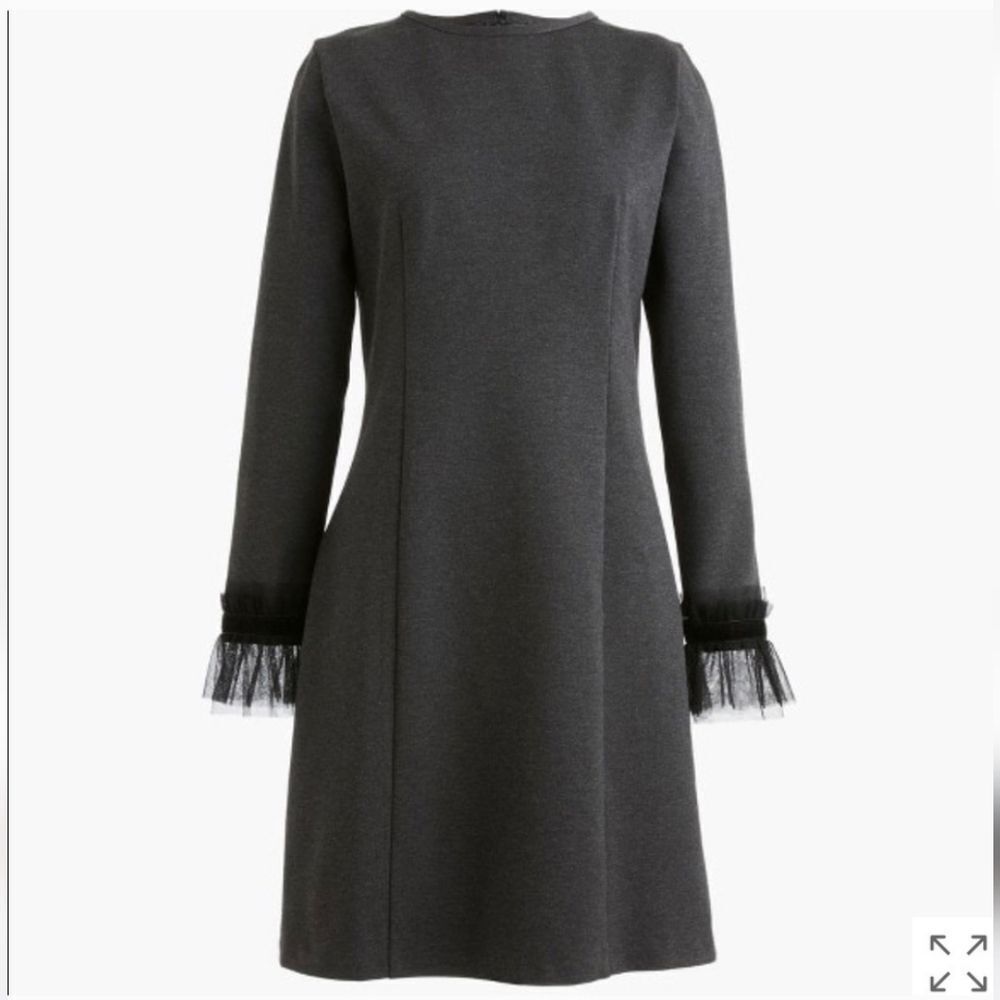 J Crew Elegant Gray Long Sleeve Dress With Tulle Trim XSMALL